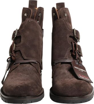 Dolce & Gabbana Brown Suede Leather Buckle Ankle Boots Mens Shoes