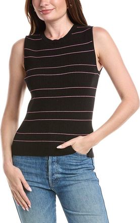 T Tahari Sleeveless Crewneck Striped Rib Pullover