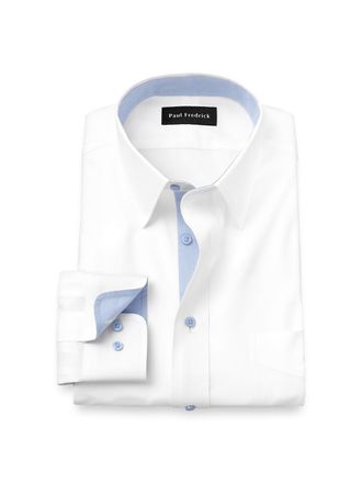 Paul Fredrick Slim Fit Comfort Stretch Non-iron Solid Dress Shirt With Contrast Trim