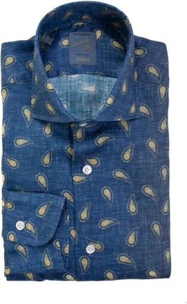 Barba Paisley Print Button-Up Shirt - Heren - Casual Overhemden - Blauw - M - Overhemden