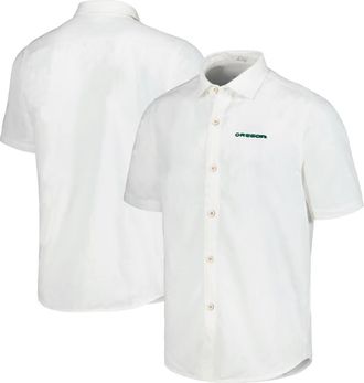 Tommy Bahama Mens Tommy Bahama White Oregon Ducks Coconut Point Palm Vista IslandZone Camp Button-Up Shirt at Nordstrom, Size Xx-Large