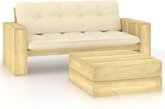 vidaXL Set Muebles De Jard&iacute;n Y Cojines 2 Pzas Madera Pino Impregnada Vidaxl