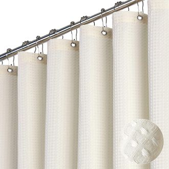 OEM Cortina De Ducha De Tela Gruesa Con Textura De Gofre Para Ba&ntilde;o, Con 12 Ganchos De Pl&aacute;stico, 180 X 200 Cm, Color Blanco Marfil