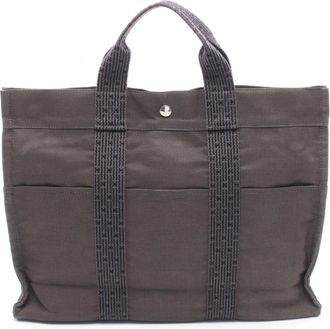 Herm&egrave;s Gray Canvas Handbag Tote Bag (Pre-Owned)