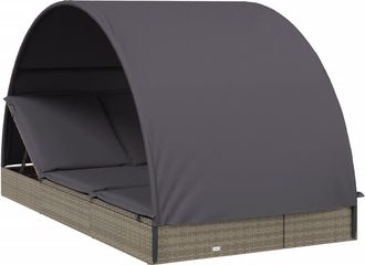 vidaXL Tumbona 2 Personas Toldo Redondo Rat&aacute;n Pe Gris 211x112x140 Cm Vidaxl