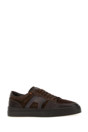 Santoni Mens Brown Leather And Suede Dbs-Sport Sneakers Moro