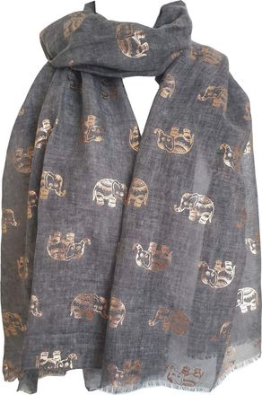 GlamLondon Womens Elephant Print Glitter Rose Gold Scarf (Grey Dark)