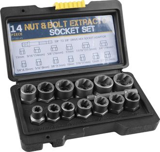 OEM Extracteur De Vis Cass&eacute;e - Ensemble De Douilles &Agrave; Encoches Spirales En Acier Chrome-vanadium - Pour &Eacute;crous Et Boulons Oxyd&eacute;s Ou Endommag&eacute;s - 14 Pi&egrave;ces