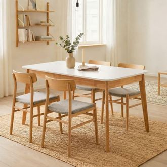 Calicosy Mesa de comedor extensible de 120 a 160 cm, patas de madera maciza