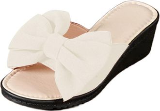 Generic Woman Flip Flops Bow Slippers Comfy Slippers Ladies (White, 4)