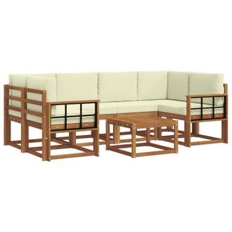 vidaXL Conjunto De Sof&aacute;s De Exterior Con Coj&iacute;n 7 Pcs Natural Y Crema Vidaxl