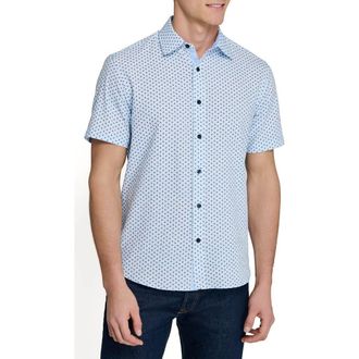 ConStruct Slim Fit Falling Feathers Seersucker Short Sleeve Shirt in Navy/purple at Nordstrom, Size Xx-Large