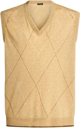 Kiton Pure Linen V-neck Sweater Vest - Heren - V-hals truien - Beige - M - Linnen - Truien & Vesten