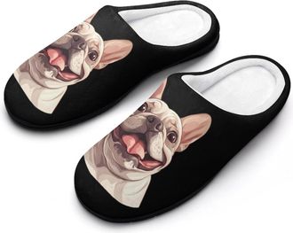 Generic French Bulldog Fashion Cotton Slippers for Women Memory Foam House Slippers Non-Slip House Bedroom Shoes