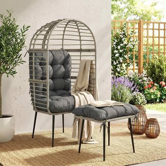 OUTSUNNY Standing Egg Chair Lounge Chair with Footstool, Cushion, Light Grey