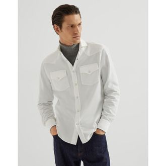 Brunello Cucinelli MenS White Cotton Western Shirt, Size M
