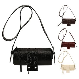 Generic Women PU Leather Shoulder Bag Vintage Cylinder Bag for Work Shopping (Black)