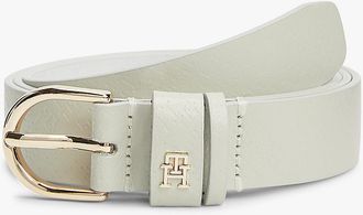 Tommy Hilfiger Womens Debossed Monogram Slim Leather Belt - White - 40