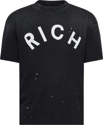 John Richmond T-shirt met Frontprint en Versleten Effect - Heren - T-shirts - Zwart - L - Katoen - Tops