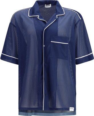 Moschino Mens Mesh Shirt Reversed 22 Print Blue Polyester
