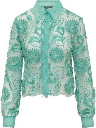 Alberta Ferretti Cropped shirt - Dames - Overhemden - Groen - M - Tule - Overhemden