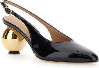 Ferragamo Womens Black Slingback Pumps With Spherical Heel Cow
