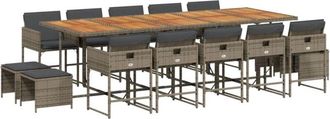 vidaXL Set comedor de jardín con cojines 15 pzas ratán sintético gris Vidaxl