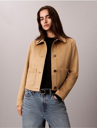 Calvin Klein Womens Faux Suede Jacket - Brown - XL