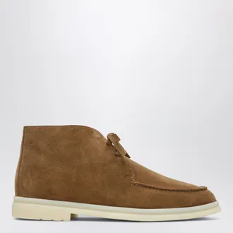 Loro Piana Beige suede lace-up ankle boots