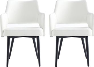 Manhattan Comfort Set of 2 Tremont Modern Leatherette Dining Arm Chairs with Metal Legs