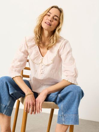 Fat Face FatFace Carly Pink Regular Broderie Blouse