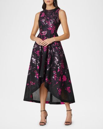 Shoshanna High-Low Floral Jacquard Midi Dress