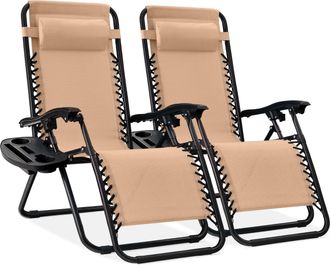 Best Choice Products Set of 2 Zero Gravity Lounge Chair Recliners for Patio, Pool w/ Cup Holder Tray