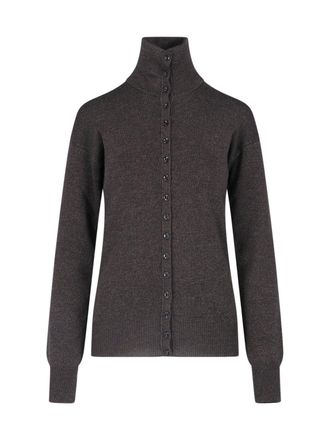 Christophe Lemaire Grey High Collar Buttoned Wool Sweater