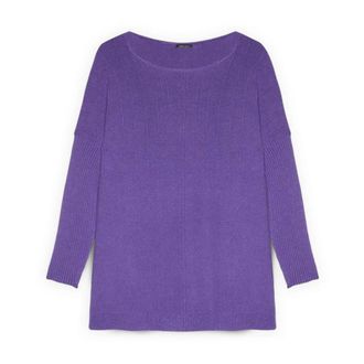 Fiorella Rubino Lange Trui met Boot Halslijn - Dames - Ronde hals truien - Paars - M/L - Polyester - Truien & Vesten