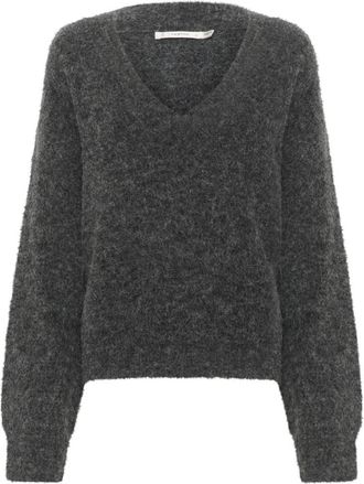 Gestuz Zachte V-hals Gebreid Antraciet Melange - Dames - V-hals truien - Grijs - XS - Wol - Truien & Vesten