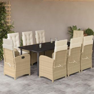 vidaXL Set Comedor De Jard&iacute;n 9 Pzas Con Cojines Rat&aacute;n Sint&eacute;tico Beige Vidaxl