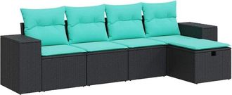 vidaXL Set De Muebles De Jard&iacute;n 5 Pzas Y Cojines Rat&aacute;n Sint&eacute;tico Negro Vidaxl