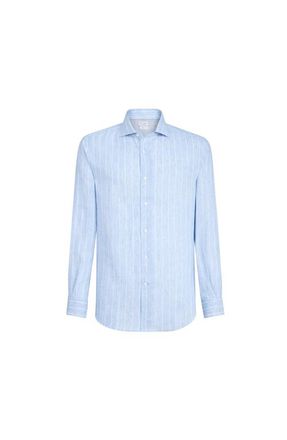 Brunello Cucinelli Chalk stripe shirt in Azure at Nordstrom, Size Xxx-Large Eu