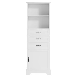 Urban Meuble Columna de Almacenaje Blanca con 3 Cajones y Armario, 56x25x167cm