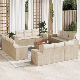 vidaXL Set Sof&aacute;s De Jard&iacute;n Con Cojines 13 Pzas Rat&aacute;n Sint&eacute;tico Beige Vidaxl