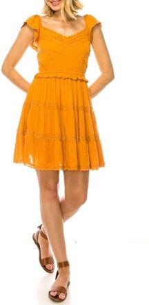 A Collective Story Crochet Trim Flutter Sleeve Minidress in Topaz at Nordstrom, Size X-Large