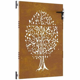 Berkfield Home Garden Gate 85x150 cm Corten Steel Tree Design in Brown