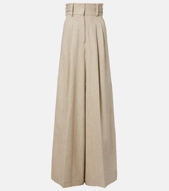 Elie Saab Pantaloni a gamba larga in lino e cotone