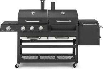 Tower Ignite T978507 Multi XL Grill BBQ with Gas/Charcoal/Smoker/Side Burner, Black
