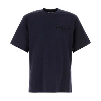 Ferragamo Tops, Heren, Blauw, M, Katoen, T-shirt met opgedrukte logo