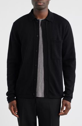 Merz b. Schwanen Relaxed Fit Merino Wool, Silk & Cashmere Cardigan in Deep Black at Nordstrom, Size Xx-Large