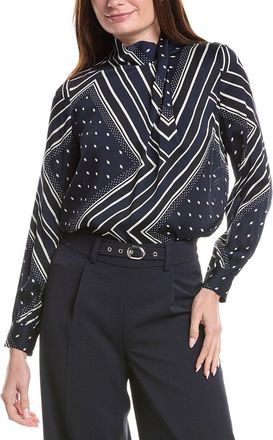 Elie Tahari High Cross Silk-Blend Blouse
