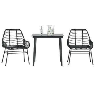 Berkfield Home 3 Piece Garden Dining Set Black Poly Rattan Glass