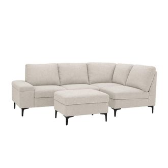 Concept Usine Sof&aacute; esquinero de 4/5 plazas de tejido chenilla beige con puf